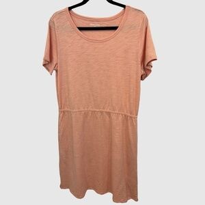 Amazon Essentials Peach Short Slv Elastic Waist Jersey Knit Dress POCKETS L NWT